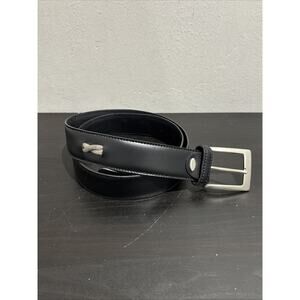 Nanni Italy Black Leather Belt Silver Solid Brass Buckle Cross Mesh Inlay 95/38